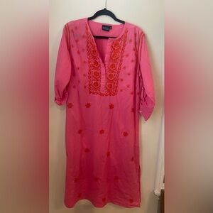 Madison Mathews Pink Embroidered Cotton Tunic Dress (Large)